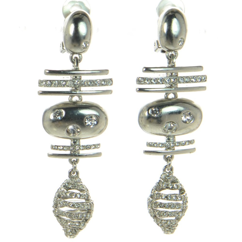 Oscar de la Renta Crystal Clip-On Drop Earrings